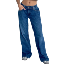 Jeans pour femmes unis Couleur unie Coupe ample Poches Coton Polyester Pantalons décontractés confortables Pantalons larges Style 12