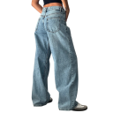 Jeans pour femmes unis Couleur unie Coupe ample Poches Coton Polyester Pantalons décontractés confortables Pantalons larges Style décontracté moderne 2