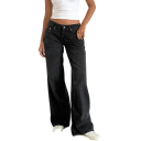 Jeans pour femmes unis Couleur unie Coupe ample Poches Coton Polyester Pantalons décontractés confortables Pantalons larges Style décontracté moderne 5