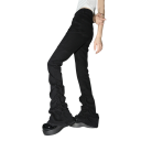 Jeansuri dama negre Unicolore Pantaloni cu talie evazată Buzunare Bumbac Poliester Pantaloni confortabili evazați Stil modern elegant 1