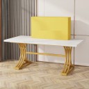 Jedálenský stôl 160 x 80 x 75 cm pre 4 až 8 osôb s bielou doskou v mramorovom dekore a zlatými oblúkovými nohami s priečkou 5