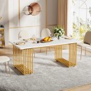 Jedálenský stôl 180 x 80 x 70 cm s bielou obdĺžnikovou doskou a zlatými nohami vo tvare U z vrstvených hranatých profilov 5
