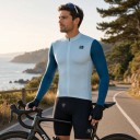 Jersey de ciclismo de manga larga con cremallera de longitud completa y mangas en color contrastante y cuello bajo para bicicleta 7