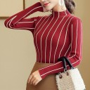 Jersey de cuello alto de mujer con rayas 5