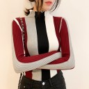 Jersey de cuello alto de rayas para mujer A64 4
