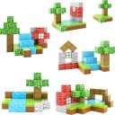 Jeu de construction magnétique monde forestier 48 pièces 2 figurines 2x2 cm blocs Création pour enfants Jeu de construction inspiré de Minecraft Blocs magnétiques jouet 2