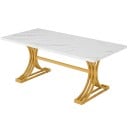 Jídelní stůl 160 x 80 x 75 cm pro 4 až 8 osob s bílou deskou v mramorovém dekoru a zlatými obloukovými nohami s příčkou 1