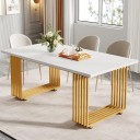 Jídelní stůl 180 x 80 x 70 cm s bílou obdélníkovou deskou a zlatými nohami ve tvaru U z vrstvených hranatých profilů 2