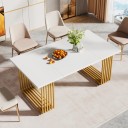 Jídelní stůl 180 x 80 x 70 cm s bílou obdélníkovou deskou a zlatými nohami ve tvaru U z vrstvených hranatých profilů 3