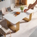 Jídelní stůl 180 x 80 x 70 cm s bílou obdélníkovou deskou a zlatými nohami ve tvaru U z vrstvených hranatých profilů 7