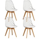 Jídelní židle s opěradlem Sada 4 kusů Mřížované opěradlo a čalouněný sedák 82 x 55 x 48 cm Plast a dřevěné nohy Do jídelny i kuchyně 2