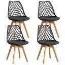 Jídelní židle s opěradlem Sada 4 kusů Mřížované opěradlo a čalouněný sedák 82 x 55 x 48 cm Plast a dřevěné nohy Do jídelny i kuchyně 3