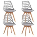 Jídelní židle s opěradlem Sada 4 kusů Mřížované opěradlo a čalouněný sedák 82 x 55 x 48 cm Plast a dřevěné nohy Do jídelny i kuchyně 1