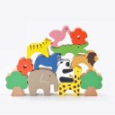 Joc de echilibru din lemn cu animale pentru copii Leagăn cu piese colorate în formă de animale și copaci Construire și echilibrare Dimensiuni 30 x 5 x 4