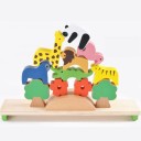 Jogo de equilíbrio em madeira com animais para crianças Balança com peças coloridas em forma de animais e árvores Montagem e equilíbrio Dimensões 30 x 3