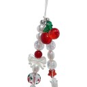 Joli collier de perles pour téléphone avec des cerises Pendentif pour poignet Bracelet en perles pour mobile Porte-clés avec cœurs et nœud rouge blanc 4