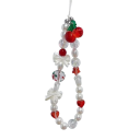 Joli collier de perles pour téléphone avec des cerises Pendentif pour poignet Bracelet en perles pour mobile Porte-clés avec cœurs et nœud rouge blanc 5