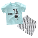 Jongens zomer set Katoenen T-shirt met korte mouwen en knopen Zebra print Blauwe T-shirt Gestreepte shorts 2