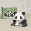 Jouet de construction mignon pour enfants en forme de panda assis tenant une fleur rose avec une feuille dans ses pattes, 449 pièces, construction 2