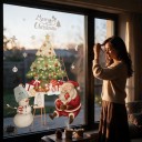 Joulun ikkunatarroja Uudelleen käytettävä Santa lumiukon ja joulukuusen kanssa Lahjat Vihreä ja punainen Lasikoriste 4