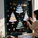 Joulustickerit ikkunaan Uudelleen käytettävät joulukuuset Merry Christmas -tekstillä ja lumihiutaleilla Värikkäitä koristeita näyteikkunaan 2