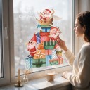 Joulustickerit ikkunaan Uudelleenkäytettävä Joulupukki lahjojen ja lumiukon kanssa Teksti Hyvää Joulua Värikkäät ikkunakoristeet ja näyteikkuna 3