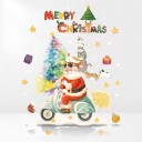 Joulustickerit ikkunoihin Uudelleen käytettävä Joulupukki skootterilla kissojen kanssa Sateenkaari joulukuusi Merry Christmas -teksti ja tähdet 3