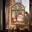 Joulutarrat ikkunaan Uudelleen käytettävä Santa lumiukon kanssa vihreässä ikkunassa, jossa on valot Teksti Merry Christmas Lasikoristeet 2