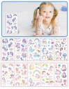 Juego de 10 hojas de tatuajes temporales 12 x 7 cm con unicornios, arcoíris, flores y corazones, pegatinas de tatuajes de colores para el cuerpo 1