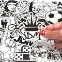 Juego de 100 pegatinas en blanco y negro de PVC para decorar cosas Motivos de coches y música Inscripciones en inglés Recortadas según el contorno 3