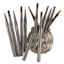 Juego de 12 pinceles para uñas Mango de metal Varios tamaños Fibra de nylon Tubo de cobre resistente Dibujo de arte en uñas Set cosmético 2