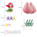 Juego de 19 decoraciones para tartas de sirena con pelo rojo, estrellas de mar, corales, perlas y conchas de plástico para decoración de cumpleaños. 4