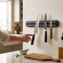 Juego de 2 barras magnéticas para cuchillos de 33 cm Soportes de pared para cuchillos y herramientas con bandas magnéticas Plástico Negro 4