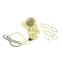 Juego de 3 decoraciones para tartas doradas, diseño de astronauta, planeta, cohete, para fiestas espaciales infantiles, cumpleaños y celebraciones. 1