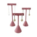 Juego de 3 soportes de terciopelo para pendientes soporte de joyería de terciopelo rosa soporte en forma de T para exhibir joyas 1