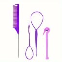 Juego de 4 herramientas para peinar el cabello, lazos para el cabello, trenzas francesas, peine con mango y removedor de gomas, suministros 4