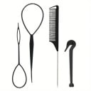 Juego de 4 herramientas para peinar el cabello, lazos para el cabello, trenzas francesas, peine con mango y removedor de gomas, suministros 1