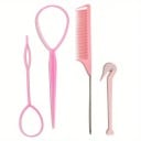 Juego de 4 herramientas para peinar el cabello, lazos para el cabello, trenzas francesas, peine con mango y removedor de gomas, suministros 3
