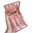 Juego de 5 brochas de maquillaje de viaje plegables de 11 x 8,6 cm, portátil, con espejo, estuche de plástico, mini brochas de fibra de lana 2