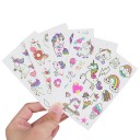 Juego de 5 hojas de tatuajes temporales brillantes de unicornio, pegatinas de tatuaje para el cuerpo para niños con efecto diurno y nocturno 1