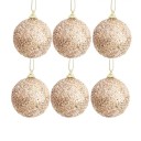Juego de 6 bolas navideñas brillantes de 6 cm en color champán dorado, adornos colgantes para el árbol de Navidad para decoración festiva 1