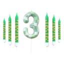 Juego de 7 velas de cumpleaños verdes con temática de píxeles para decorar tartas, velas con números de videojuegos del 0 al 9, 9,5 x 0,8 cm. 4