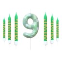 Juego de 7 velas de cumpleaños verdes con temática de píxeles para decorar tartas, velas con números de videojuegos del 0 al 9, 9,5 x 0,8 cm. 10