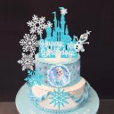 Juego de 8 decoraciones para tartas con personajes de castillo y copos de nieve, con purpurina azul y blanca, para fiesta de cumpleaños. 3