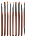 Juego de 9 pinceles para uñas marrón de 15,5 - 16 cm, 5,2 - 12,7 mm, cerdas finas y firmes 3
