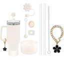 Juego de accesorios de silicona para Stanley Cup, 9 piezas, pajitas, tapones, cubierta para pajitas, cepillo de silicona para zapatos, cadena con colgante 7