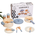 Juego de cocina de madera para niños Juguete azul con juego de sartenes, ollas y cubiertos juguete educativo Montessori para cocinar y jugar 1