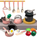 Juego de cocina infantil 59 piezas Utensilios de cocina de plástico con accesorios Juguete de cocina con tetera, sartén y verduras para niñas y niños a partir de 3 años 2