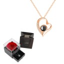Juego de collar con proyección en forma de corazón Te amo en 100 idiomas Cadena de titanio Colgante de cobre Caja de regalo con rosa 1