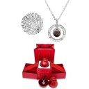 Juego de collar de proyección Cadena de titanio Proyección Te amo en 100 idiomas Caja de regalo en forma de rosa Regalo romántico 3